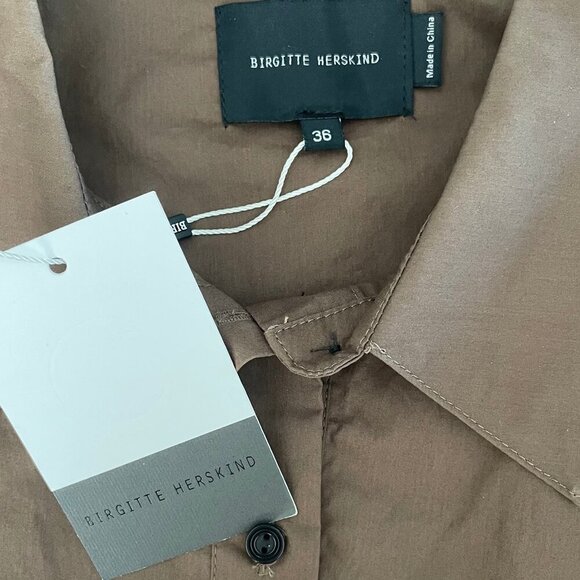 Birgitte Herskind Naja SS Circular Side Cut Out Midi Org Cot Dress Brown Sz 36 - Picture 11 of 14